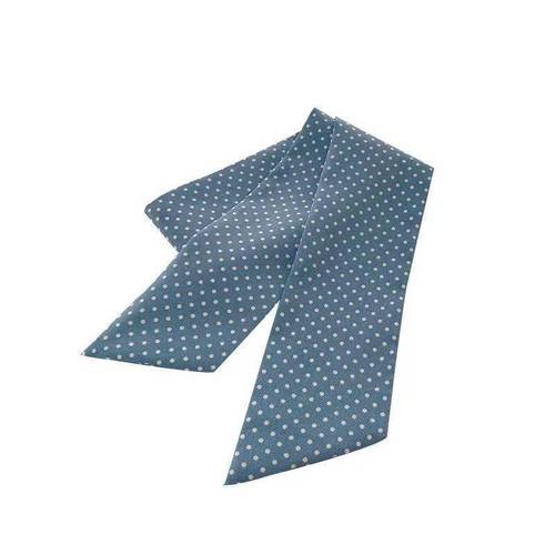 Spring and Summer Korean Style Blue Polka Dot Silk Scarf Versatile Long Striped Hair Tying Bag with Fringe Cute Multifunctional Small Ribbon