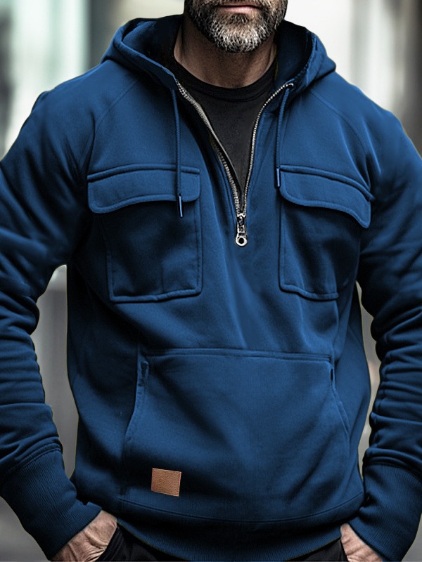 solid color demi-season hoody for leisure with pockets
