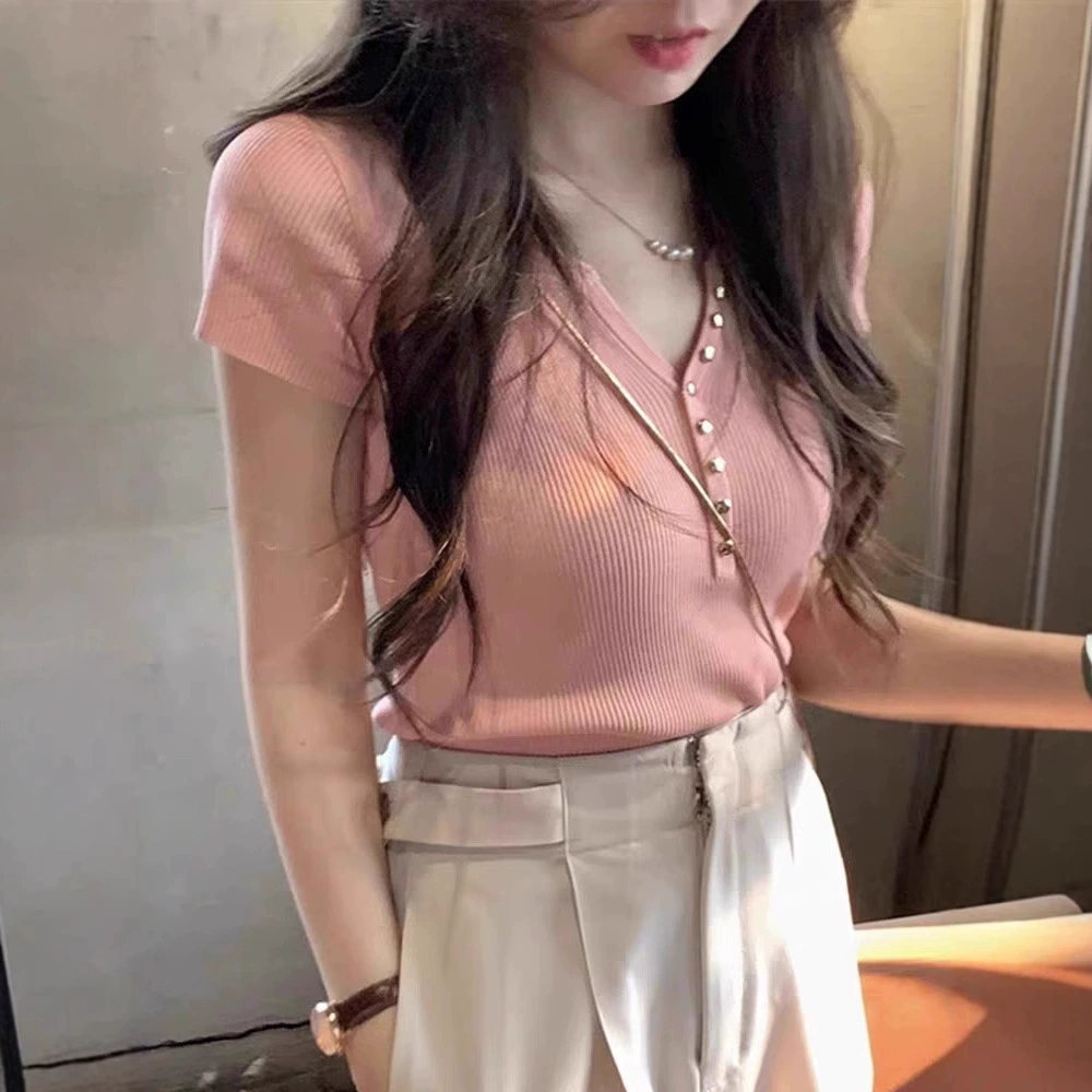 Knitted summer short sweater, with short sleeve