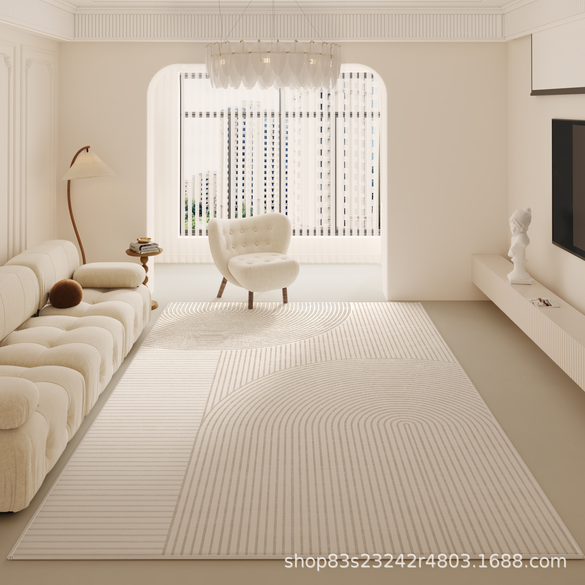 Estilo japonés minimalista Líneas geométricas Loop alfombra de terciopelo sala de estar dormitorio de lujo de luz llena cubierta de color cálido alfombra