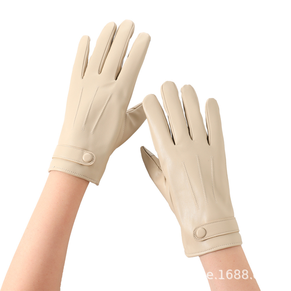 Guantes de cuero cálidos para mujeres lindos guantes de pantalla táctil de invierno PU para conducir al aire libre más grueso