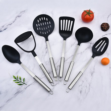 尼龙厨具6件套不锈钢柄炒菜锅铲子薯压汤勺收纳桶烹饪铲勺7件套