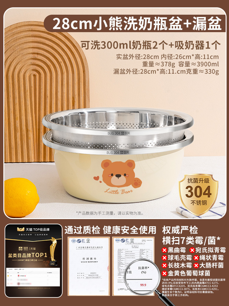 [점장 추천] 28cm 곰 세면대 + 28cm 배수 바구니 [304 스틸] 3세대