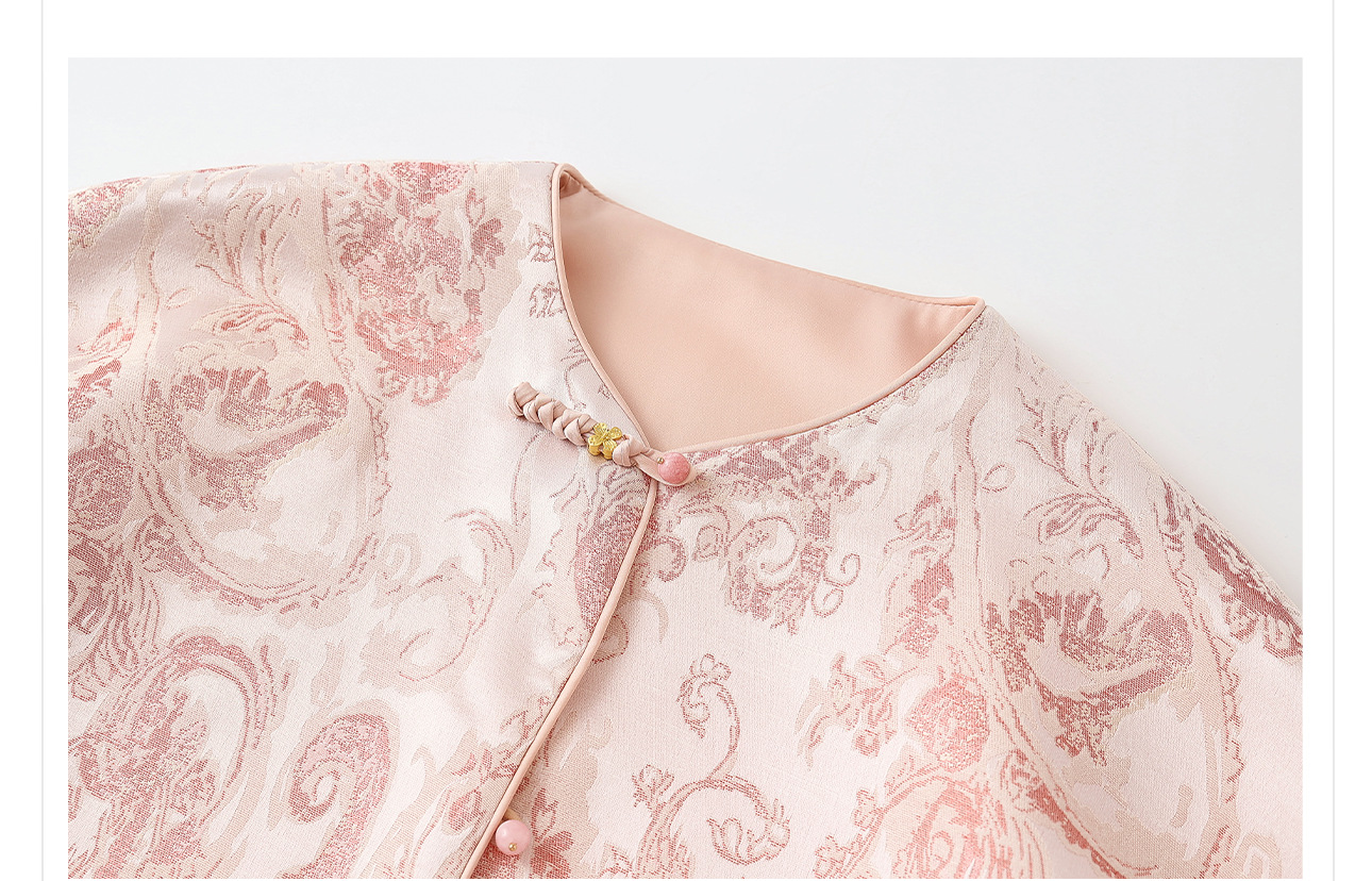 Áo khoác nữ kiểu Trung Hoa mới, chất liệu jacquard họa tiết nổi, phối khuy cài, form suông thu đông N9025 — Miju [phiên bản cotton], Hồng nhạt [phiên bản cotton], hồng nhạt, cơm cam chi tiết 45
