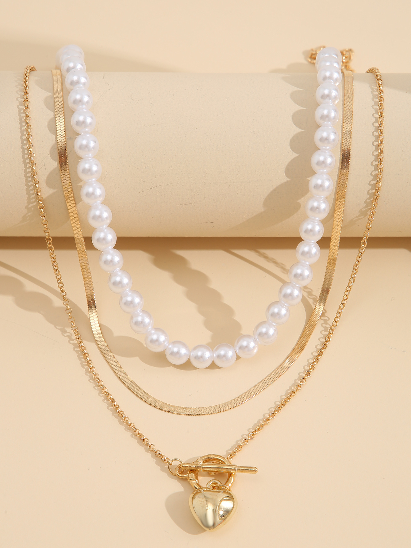 Fashion Heart Shape Alloy Plating Artificial Pearls Womenu0027S Layered Necklaces