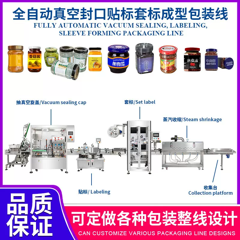全自动玻璃瓶酱料酱菜灌装封口贴标打码包装流水生产线定制设备厂
