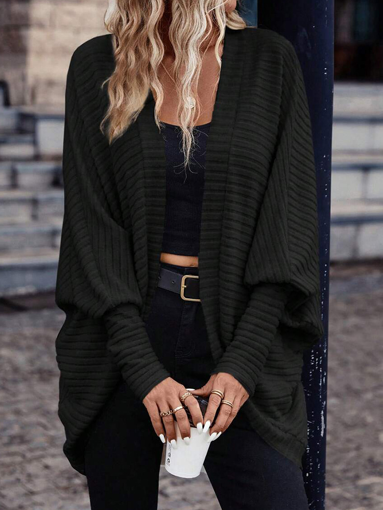 Women's Clothing V-Neck Knit Cardigan Sweater - Soft Loose Fit Long Sleeve Open Front Casual Pullover For Fall Winter (Black, Gray, Army Green)​_voghion.com