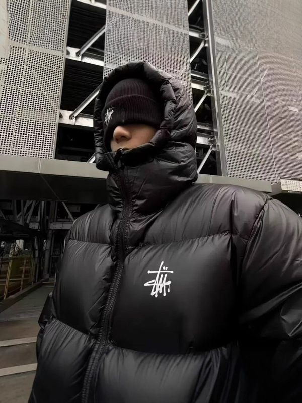 跨境高品 STU美式90白鸭绒保暖连帽面包羽绒服情侣宽松时尚外套潮|undefined