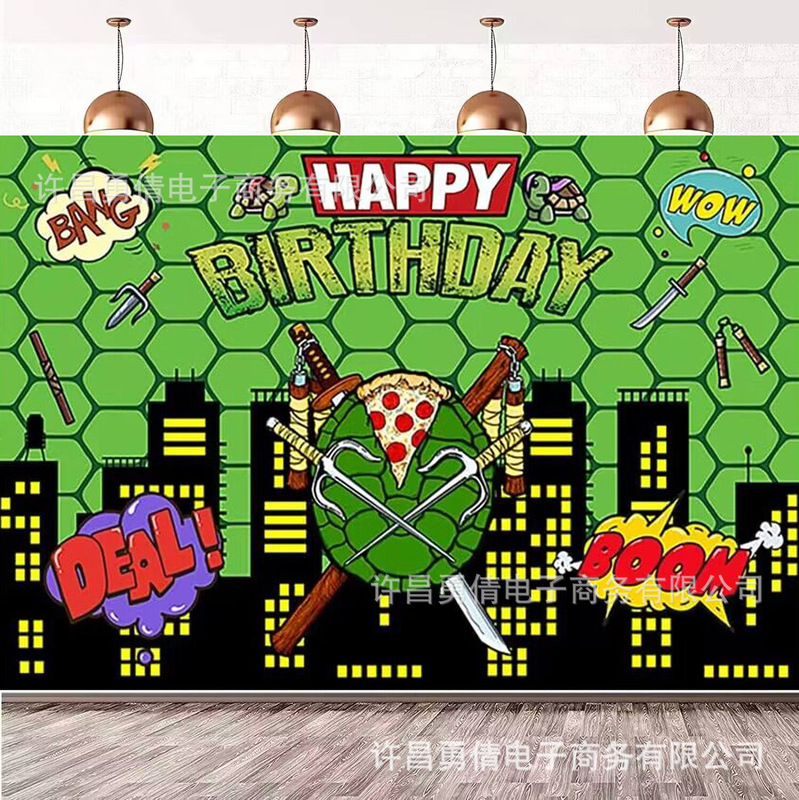 Foreign trade Amazon green anime city landscape birthday party photography background cloth layout decoration banner hanging cloth