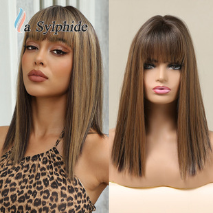 Wig Full Head Female Summer Natural Cartoon Bangs Chunyu Girl's Long Hair Clavicle Hair Styling Internet Red Face Simulation