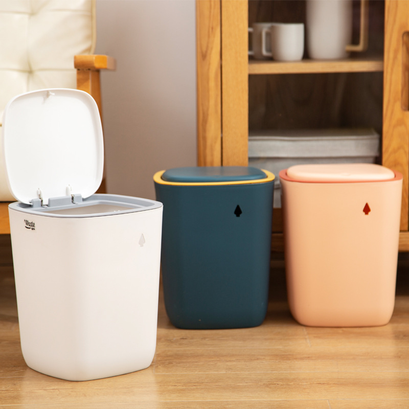 Press household small size living room square trash can Creative bathroom modern simple large trash can with lid