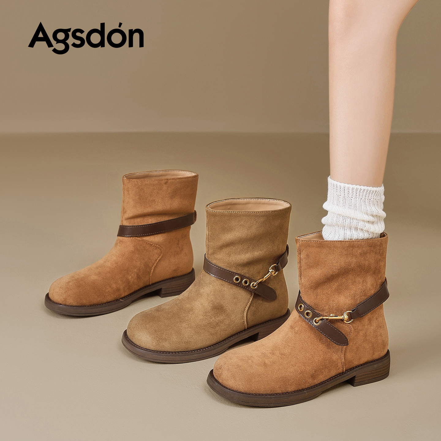 Augusto Lion Denmeillard botas cortas para mujeres 2026 nuevo otoño invierno botas de talón medio botas delgadas botas Martin botas image 4