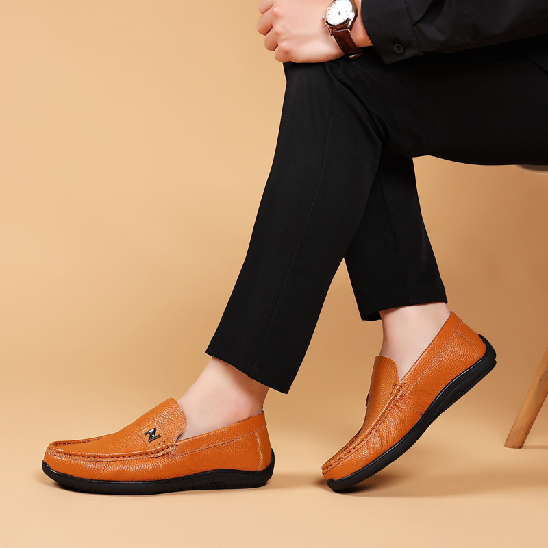 Primera capa de piel de vaca nuevos hombres mocasines de cuero genuino de los hombres mocasines slip-on casual papá zapatos de los hombres zapatos de cuero suave