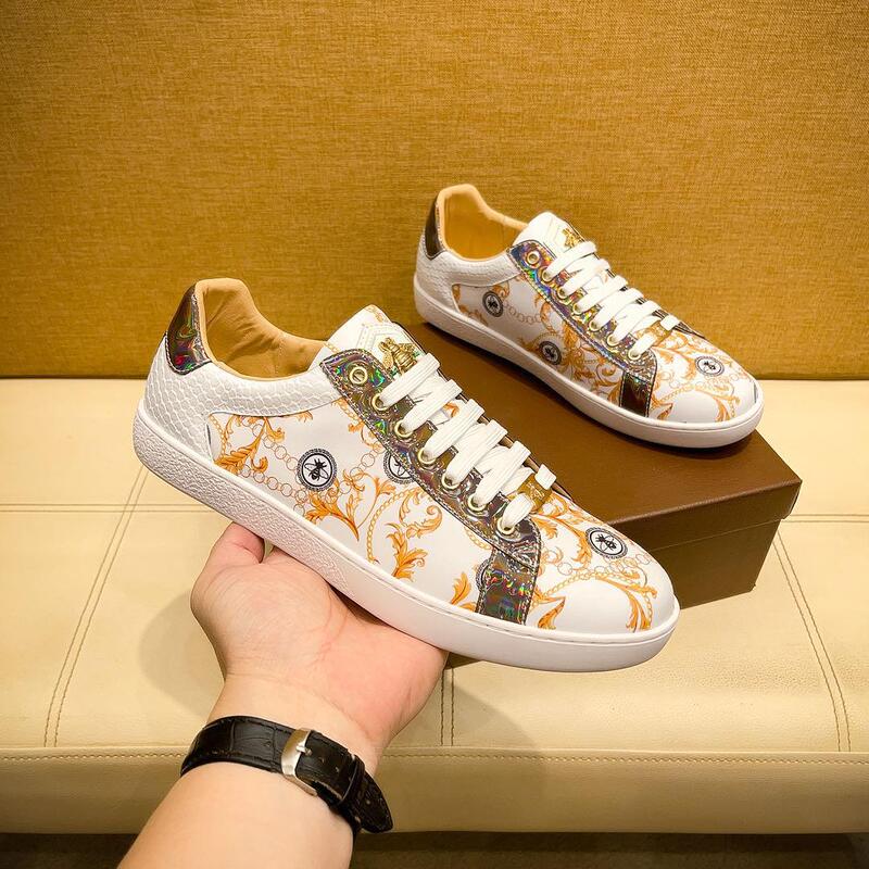 New Trendy Shoes, Light Luxury Casual Sneakers, Men's European Style Fantasy Print Little Bee Personalized Trendy Shoes, High-End White Shoes