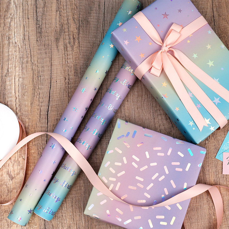 Amazon venta caliente de papel de gran tamaño envuelto en papel de regalo de cumpleaños de San Valentín papel de aluminio láser caja de regalo papel de embalaje
