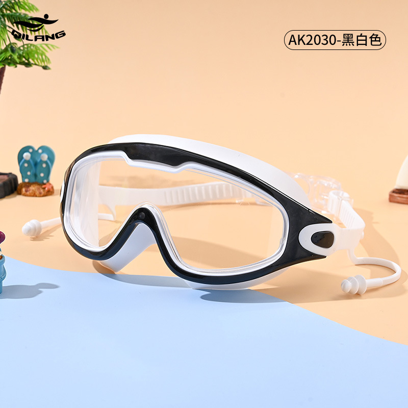 Gafas de Natación de Marco Grande para Adultos de PC Antivaho e Impermeable con Tapones de Oídos para Natación y Buceo
