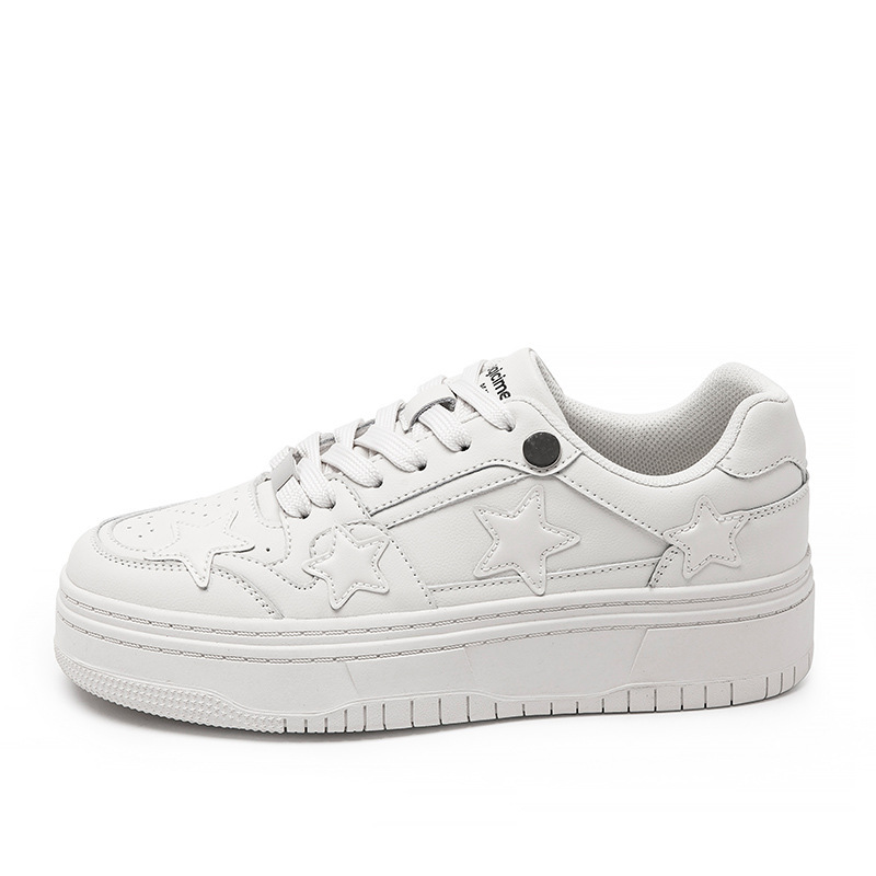 Zapatillas deportivas blancas con detalles en cuero Augu Shiden para mujer, nueva moda primavera 2026, estilo casual, suela gruesa, diseño con bloques de color.
