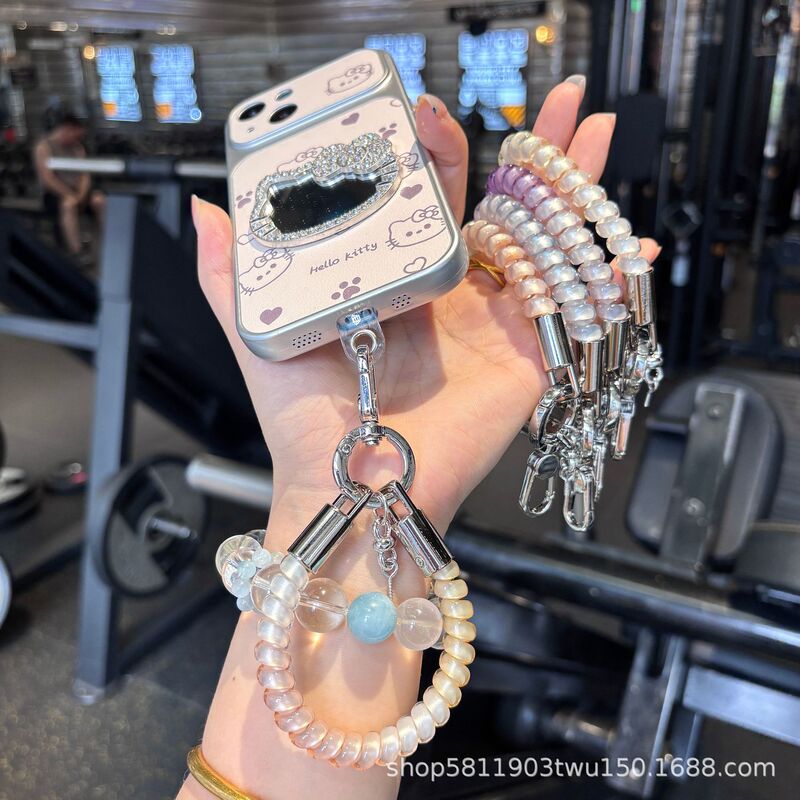 Pearlescent Colorful Gradient Phone Cord Short Mobile Phone Lanyard Anti-Loss Elastic Ring Mobile Phone Hanging Chain Accessory