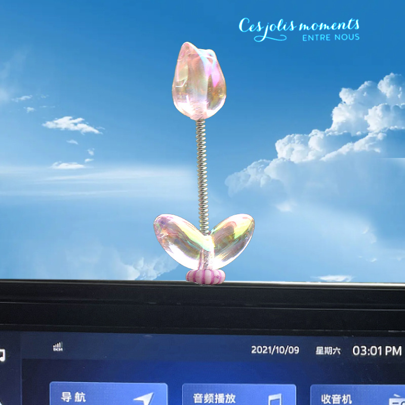 Tendencias nuevos productos adornos para automóviles tulipanes transparentes sacudiendo la cabeza flores adornos pequeños decoración de automóviles Douyin Internet rojo