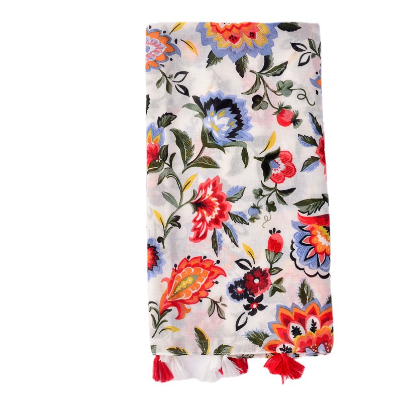 Comercio exterior Exportación satén algodón impreso bufanda estilo coreano japonés suave fresco bufanda decorativa viajes protector solar chal