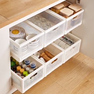 Cross-border kitchen retractable storage box drawer cabinet deep cabinet right angle pull-out finishing basket snack storage box