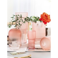 创意北欧ins风磨砂粉色玻璃花瓶摆件北欧客厅软装饰插花花器摆件
