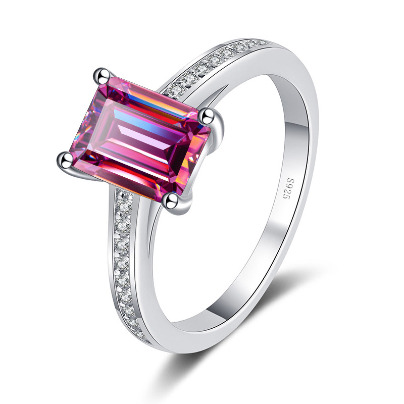 925 anillo de plata femenino rectangular de forma especial piedra de mozan radiance esmeralda corte de platino pt950 lote de fabricantes