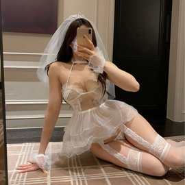 花俏新款性感情趣内衣角色扮演蕾丝制服透视婚纱诱惑新娘嫁衣套装