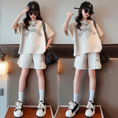 女童夏季套裝2024新款兒童時髦洋氣短袖女大童夏裝短褲運動兩件套