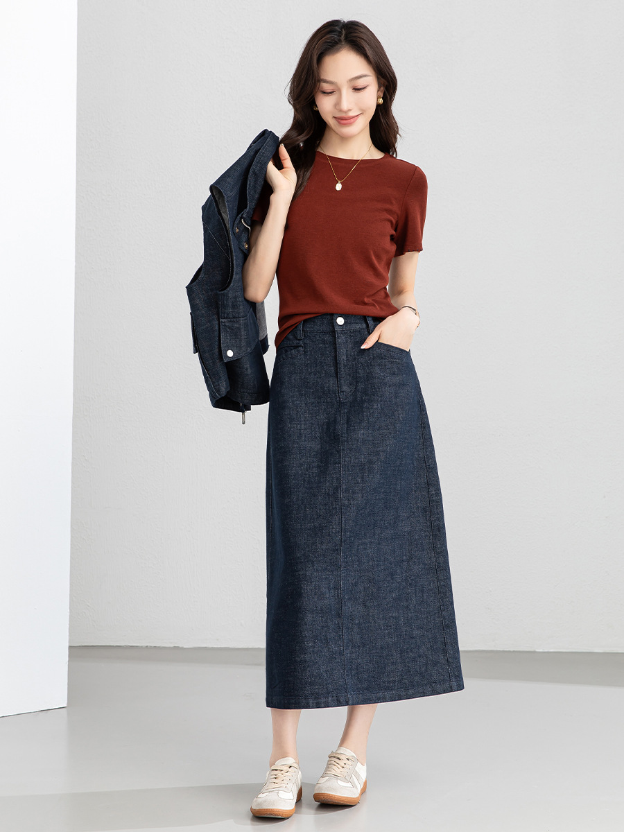 Áo vest gile denim không tay nữ kèm chân váy bút chì phối bộ — Mã màu xanh dương - AC66031