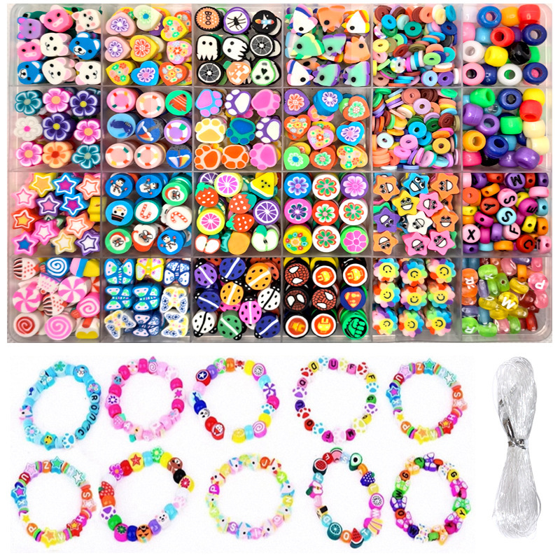 European and American Cross-border Clay Beads Soft Pottery Pieces DIY Set Box Amazon Soft Rice Beads Alphabet Beads Handmade Jewelry Bracelet