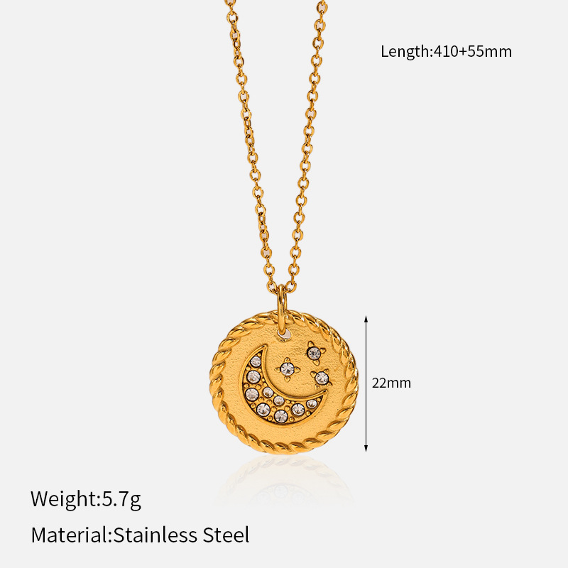 9g Weight Lobster Trigger Clasp Closure Clasp Closure Type 304 Stainless Steel Pendant Material Pendant Necklace Classification 304 Stainless Steel Chain Material Singapore chain, cable chain Chain Type 1 Piece Quantity Casual, Daily Occasion 304 Stainless Steel Material Star, Moon Pattern All Seasons Season Women's Gender Plating Design Elegant, Vintage Style Style Wholesale Jewelry Elegant Vintage Style Star Moon 304 Stainless Steel Plating Singapore Chain Cable Chain Pendant Necklace 3