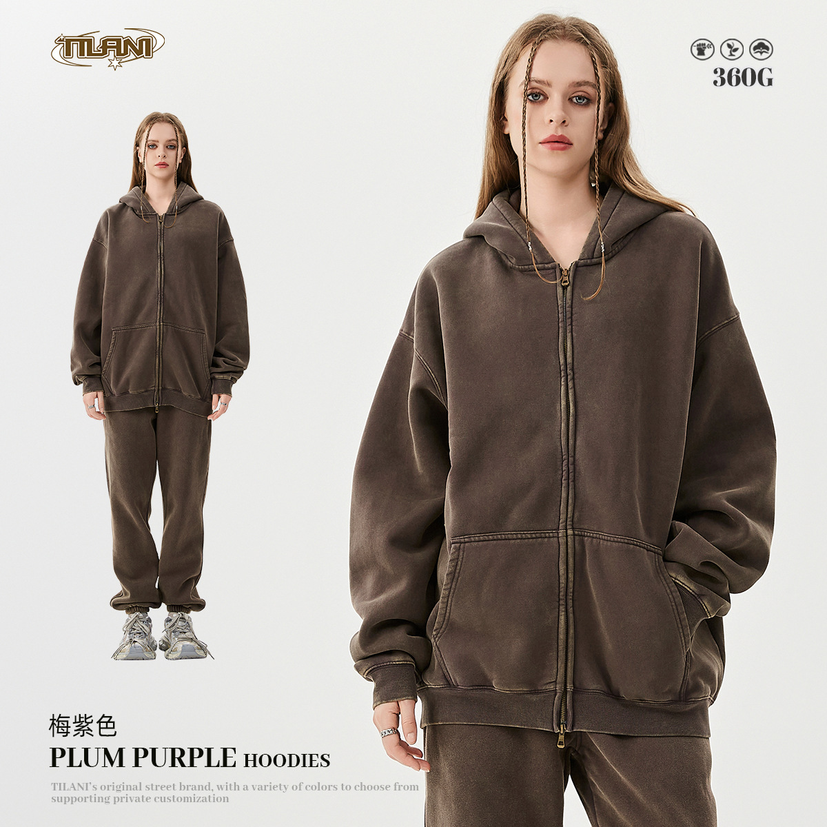 TILANI suéter de los hombres pantalones de chándal traje transfronterizo marca de moda con capucha Otoño e Invierno de lana forrada engrosada conjunto de dos piezas de los hombres