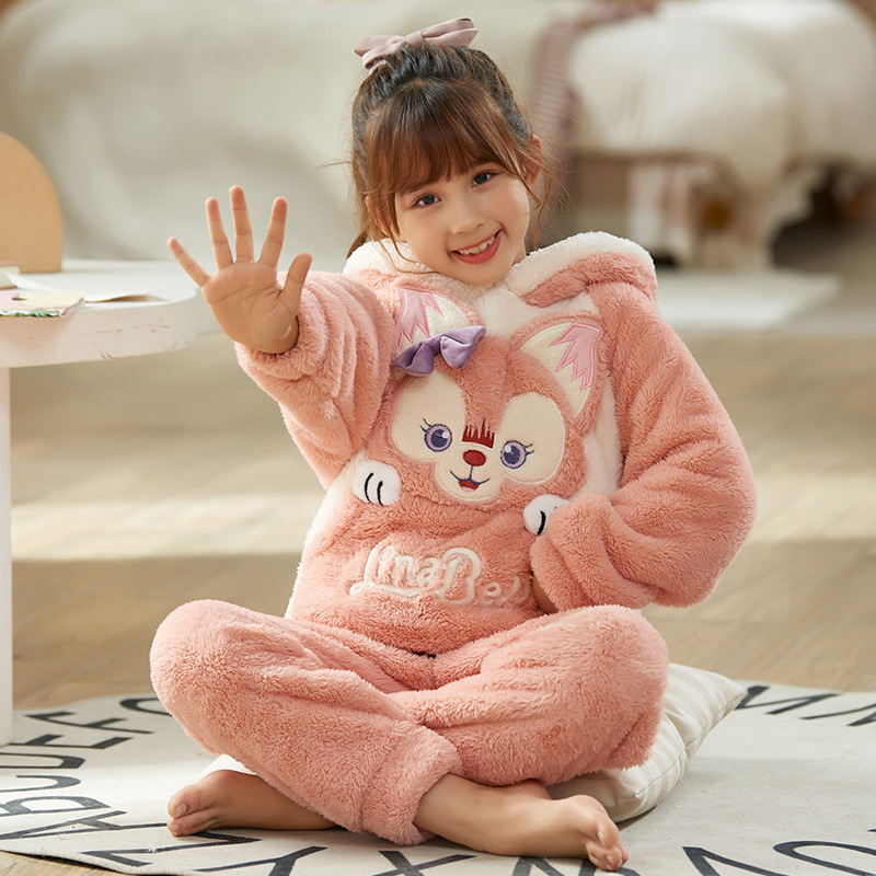 Pijamas de los niños de franela engrosada ropa de otoño e invierno medio y los niños grandes lindo Yugui perro caliente coral fleece homewear