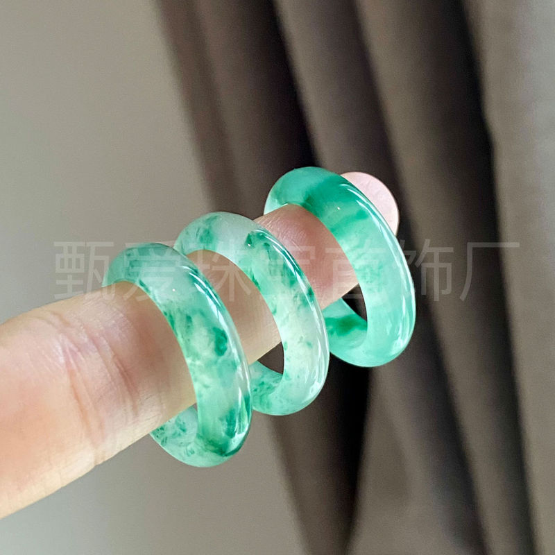 工厂批发天然非洲翠戒指冰种飘花玉石平安指环轻奢生日礼物送女友|undefined