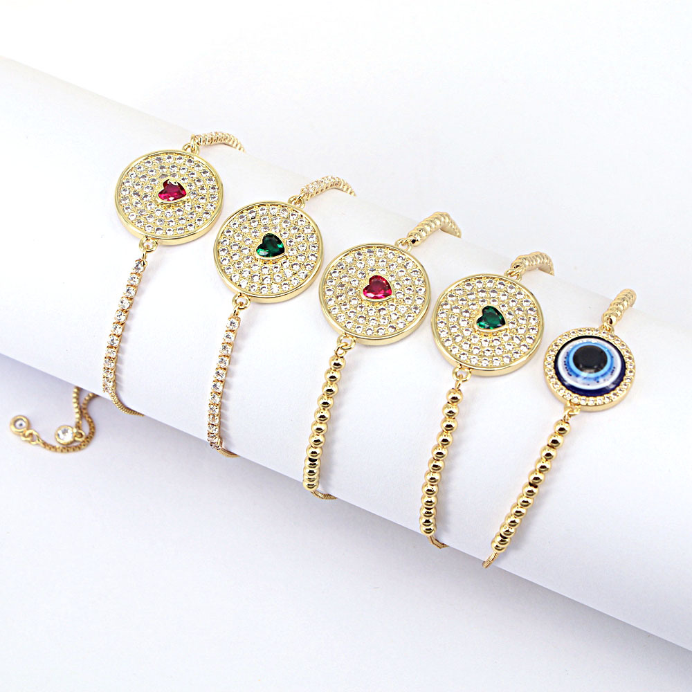 Copper Devil's Eye Jewelry Bracelet 18k Gold Inlaid Zircon Drip Oil Eye Bracelet Wholesale display picture 6