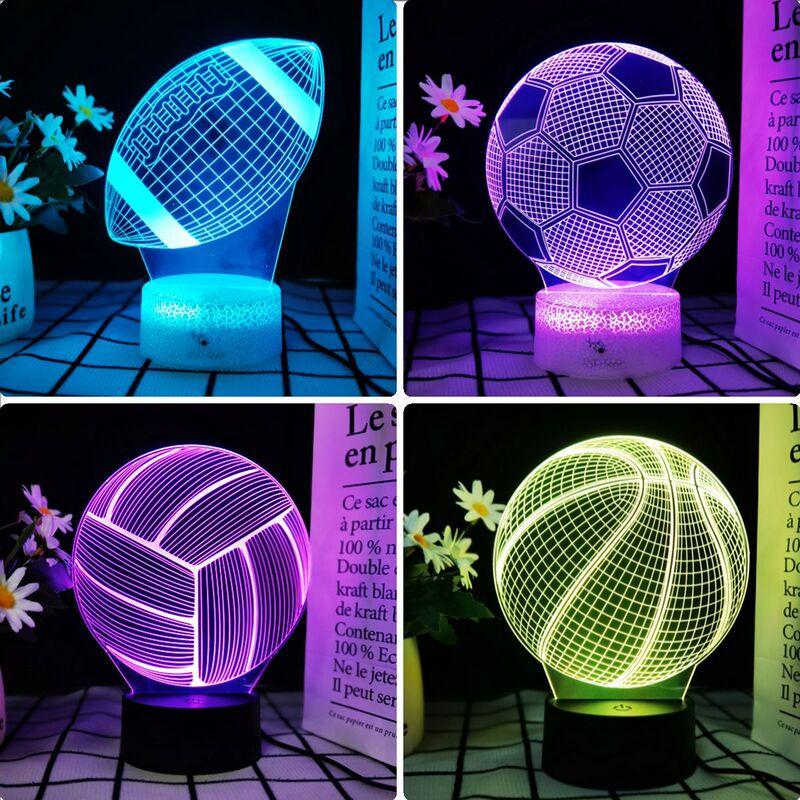 Cross-border dedicated basketball football Volleyball Series 3D table lamp LED colorful touch remote control night light USB gift light