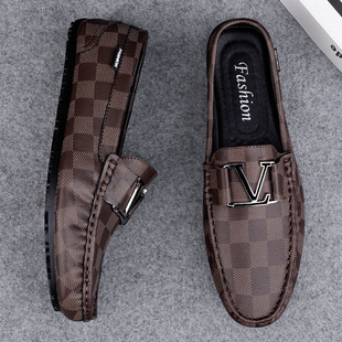 Live explosions V-shaped Bean shoes men's genuine leather leather cross-border high-grade British casual shoes slip-on lazy shoes
