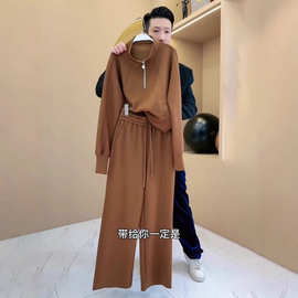 欧货休闲运动套装女春秋新款设计感时尚立领开衫卫衣两件套潮