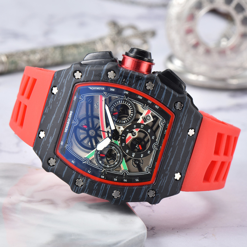 New Factory Direct Supply Barrel-Shaped Carbon Fiber Six-Pin Running Second Movement Luminous Men's Watch Richard's Same Watch