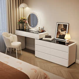 新款梳妆台收纳柜斗柜一体卧室侘寂风简约床尾伸缩化妆桌实木现代