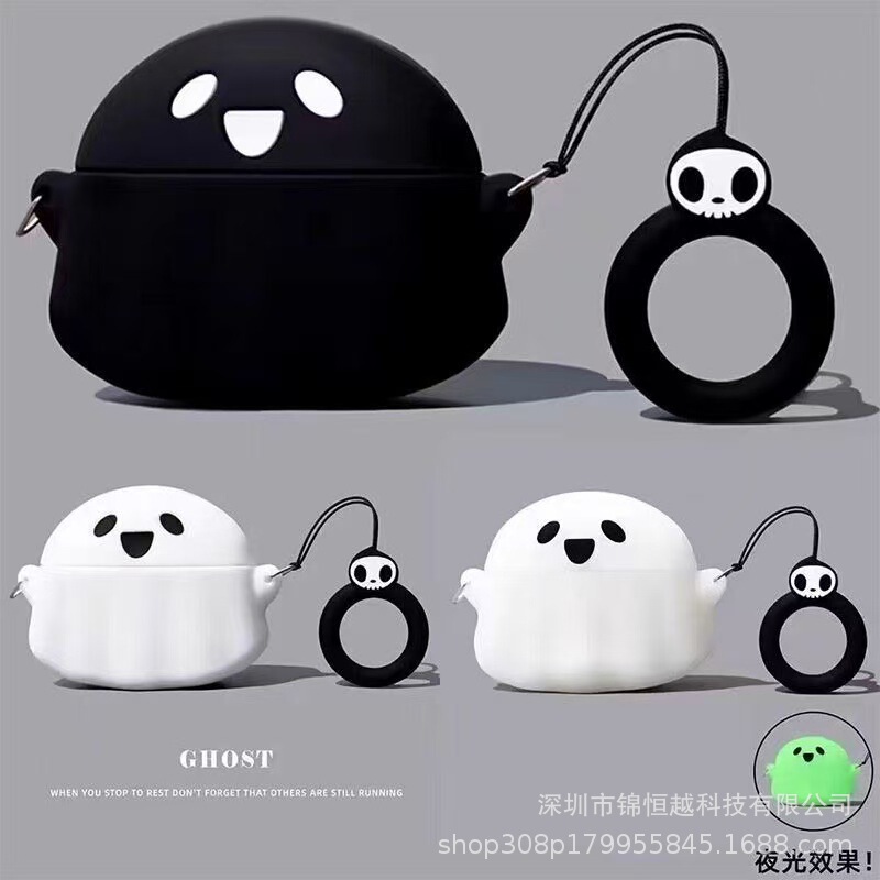 Black and White Ghost Design Suitable for Airpods4 Apple Earphones Anti-Fall Silicone Case Pro2 Protective Cover Pro3 Creative