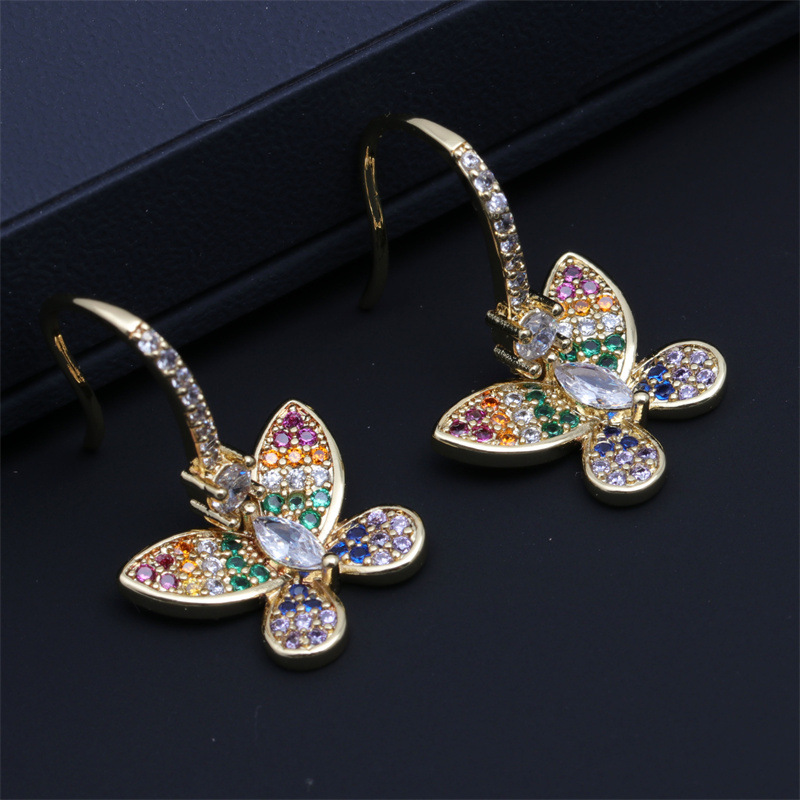 Fashion C Shape Water Drop Heart Shape Copper Earrings Butterfly Zircon Copper Earrings