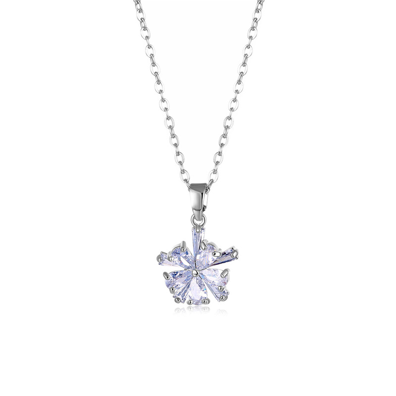 Grenzüberschreitende Schmuckquelle Zirkon Schneeflocke Halskette Diamant Kleine Blume Anhänger Schlüsselbeinkette Großhandel display picture 1