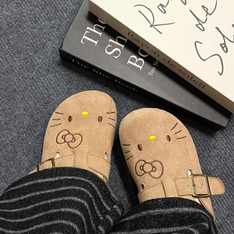 Cork Shoes Korean Version Kitty Cute Thick-Soled Birkenstock Shoes 2025 New Versatile Slip-On Closed-Toe Half-Slip Women's Shoes Cork Shoes Korean Version Kitty Cute Thick-Soled Birkenstock Shoes 2025 New Versatile Slip-On Closed-Toe Half-Slip Women's Shoes