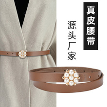 新款细腰带韩版复古珍珠装饰女士细皮带配风衣连衣裙腰封腰饰批发