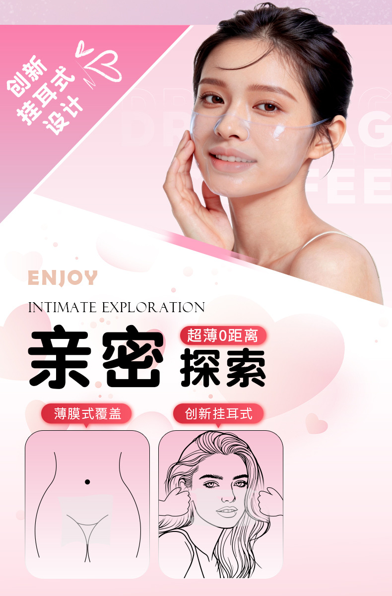 Ear-Loop Oral Barrier Mask for Men, Transparent PU, 3-Pack Nano Film — detail image 5