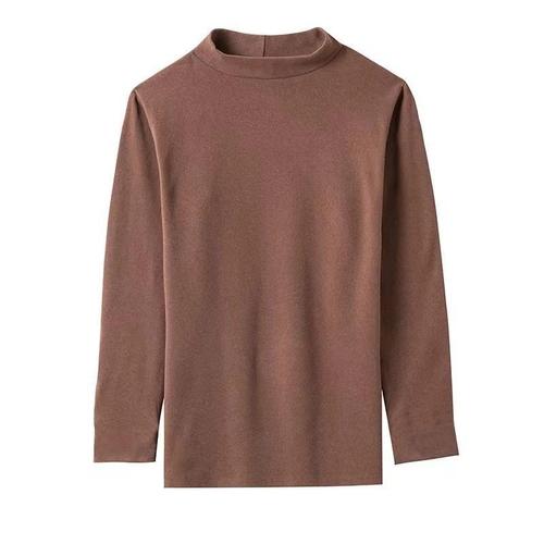 Men's Semi-High Collar Long-Sleeve T-Shirt with Fleece, Autumn/Winter Slim Fit Black Innerwear Fashion Cozy Underwear Top for Men