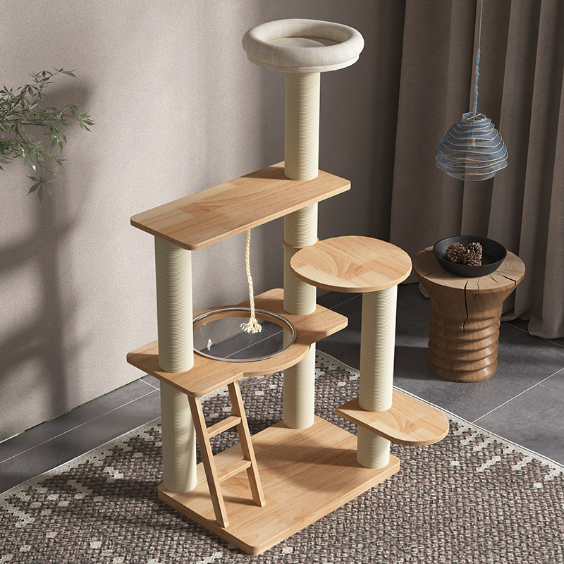 Marco de escalada de gato grande de madera maciza al por mayor plataforma de salto de nido de gato integrada tablero de rasguño cuatro estaciones estante universal espacio cápsula suministros para mascotas