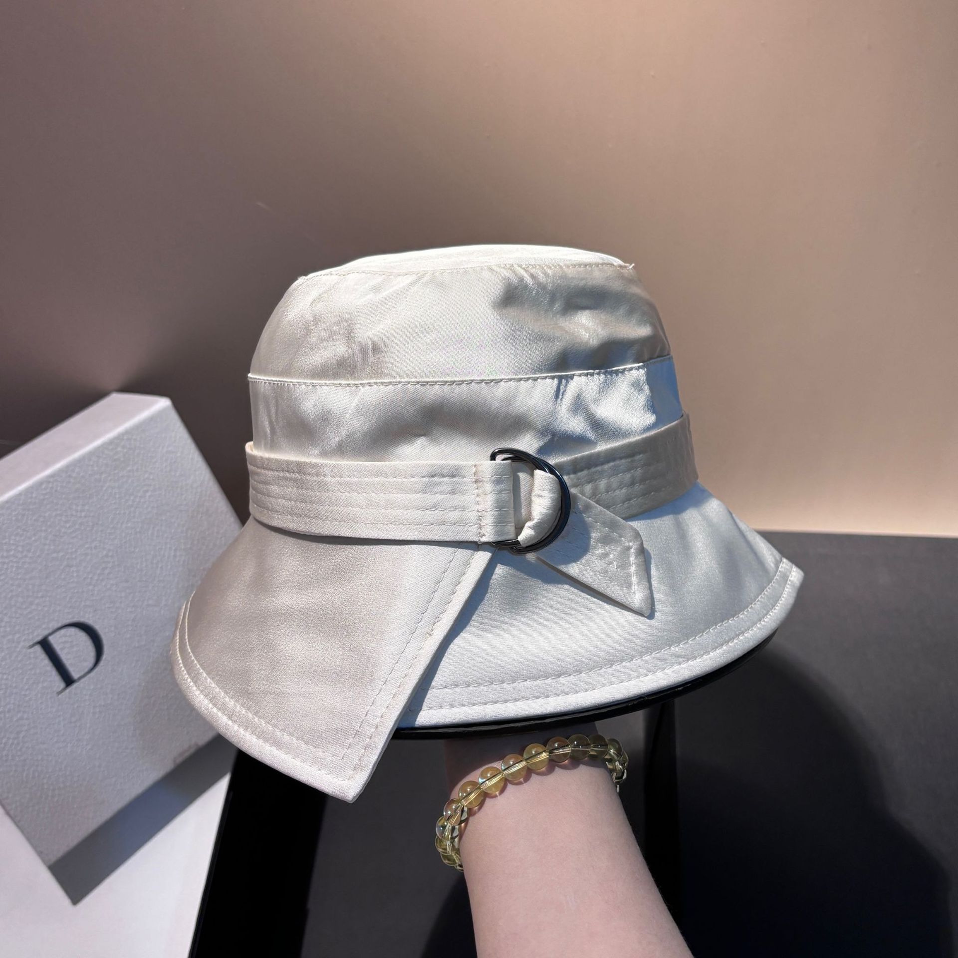 Spring/Summer New Acetate Fabric Belted Bucket Hat - Fashion Casual Youthful Versatile Luxury Designer Hat For Women - Thumbnail 7